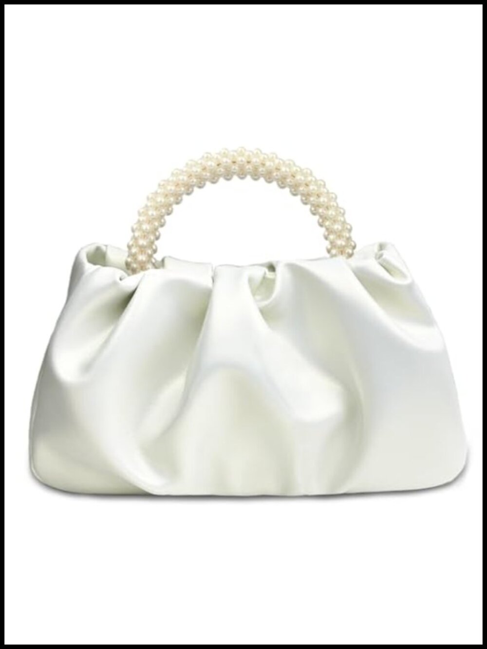 Evening Pearl Clutch Purse Soft Leather Ruched Bag Wedding Bridal Party Prom